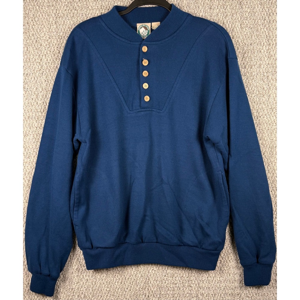 Appalachian Trail VTG 90s Henley Sweater Large Blue Pockets Cabin Hiking Mens